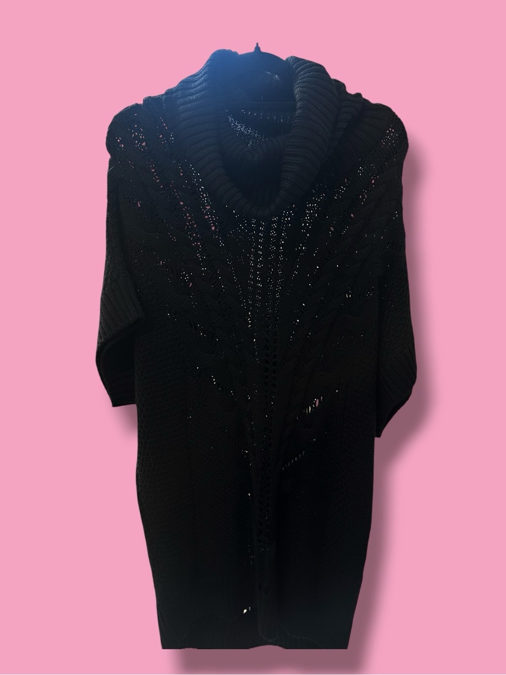 Trina Turk Black Cowl Neck Cable Knit Sweater